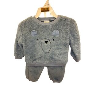 Chick Pea Baby Boys Girls Fuzzy Bear Pajamas Set 12M Blue